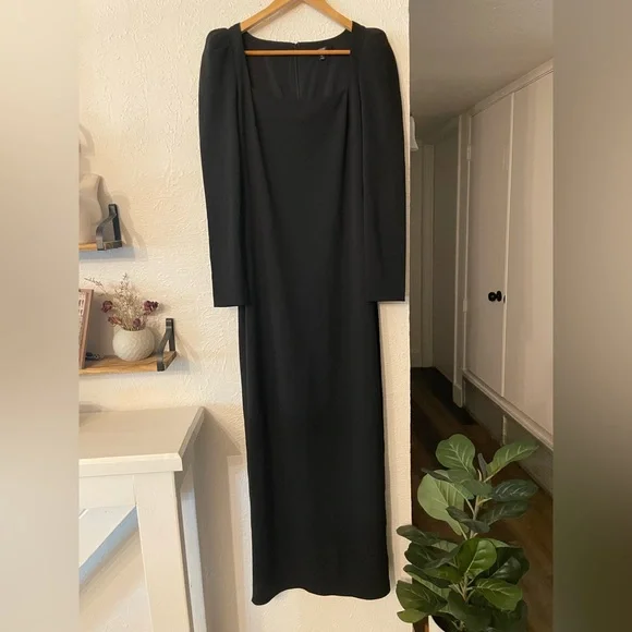 Badgley Mischka Black Puff Long Sleeve Square Neck Maxi Dress - Picture 4 of 9